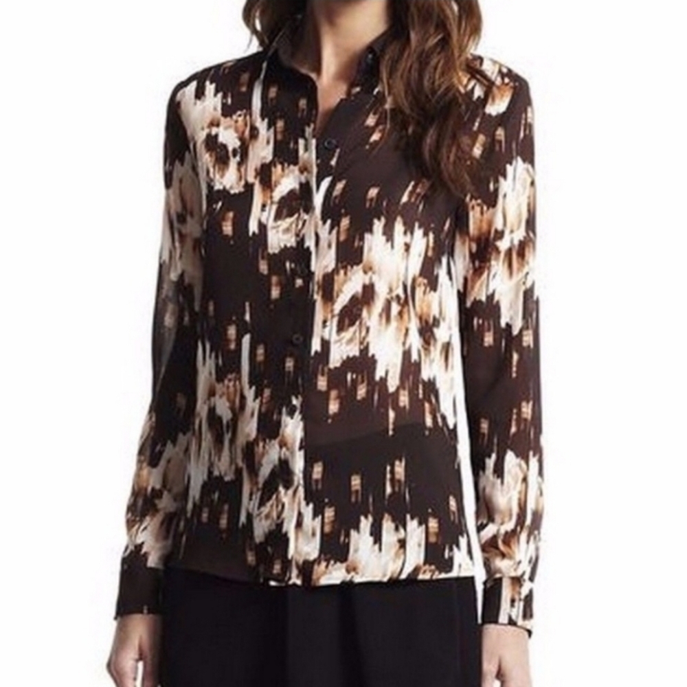 Derek Lam Long Sleeve Print Button Front Top - Picture 2 of 6